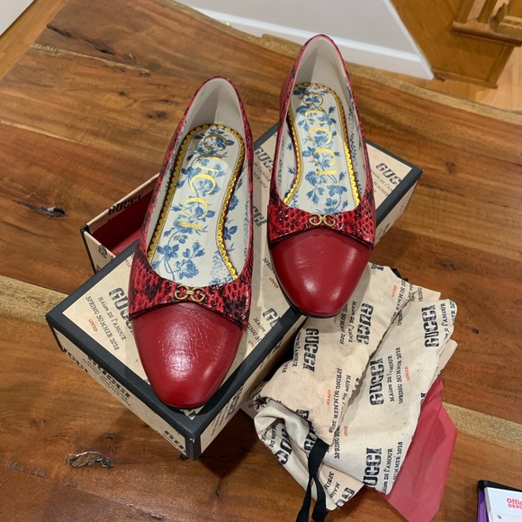 GUCCI Genuine Snakeskin Trim Ballet Flat 38.5 8.5 red - Picture 8 of 16